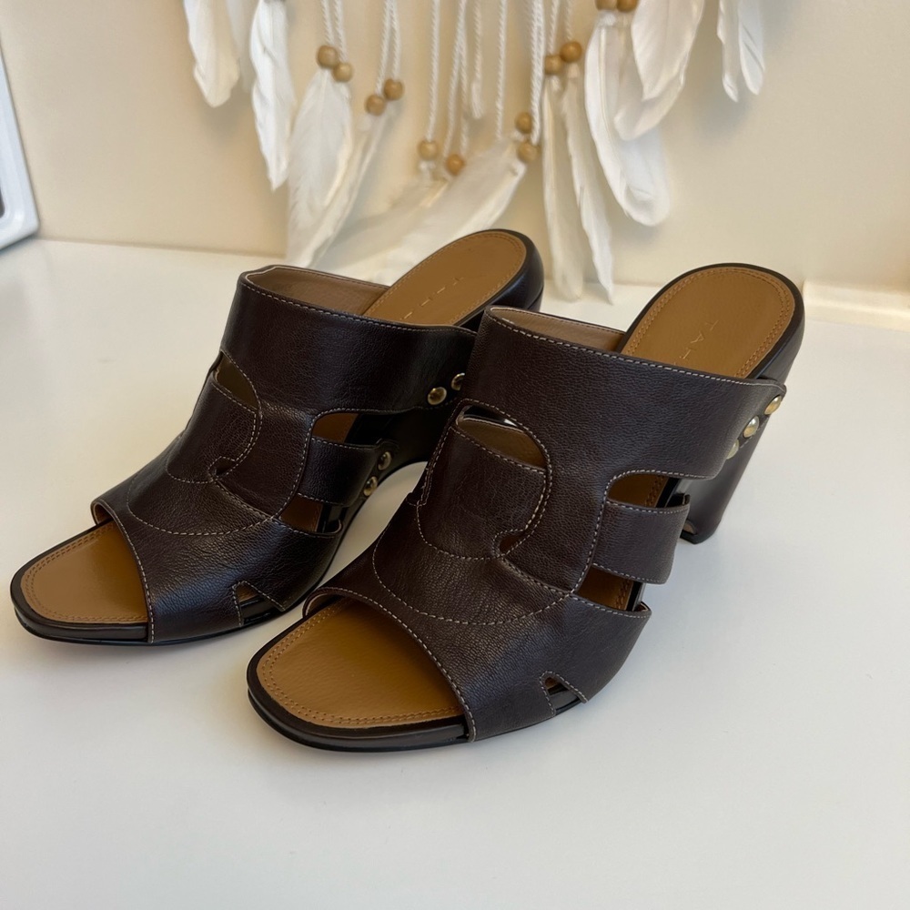 Tahari Brown Leather Open Toe Sandals/ Clogs